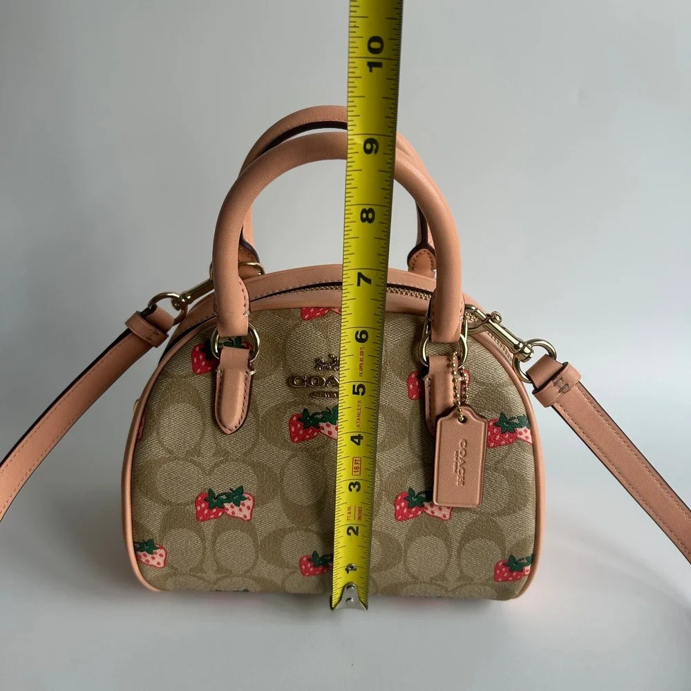 Coach Sydney Satchel Khaki Strawberry Signature Canvas Leather Bag CB596
